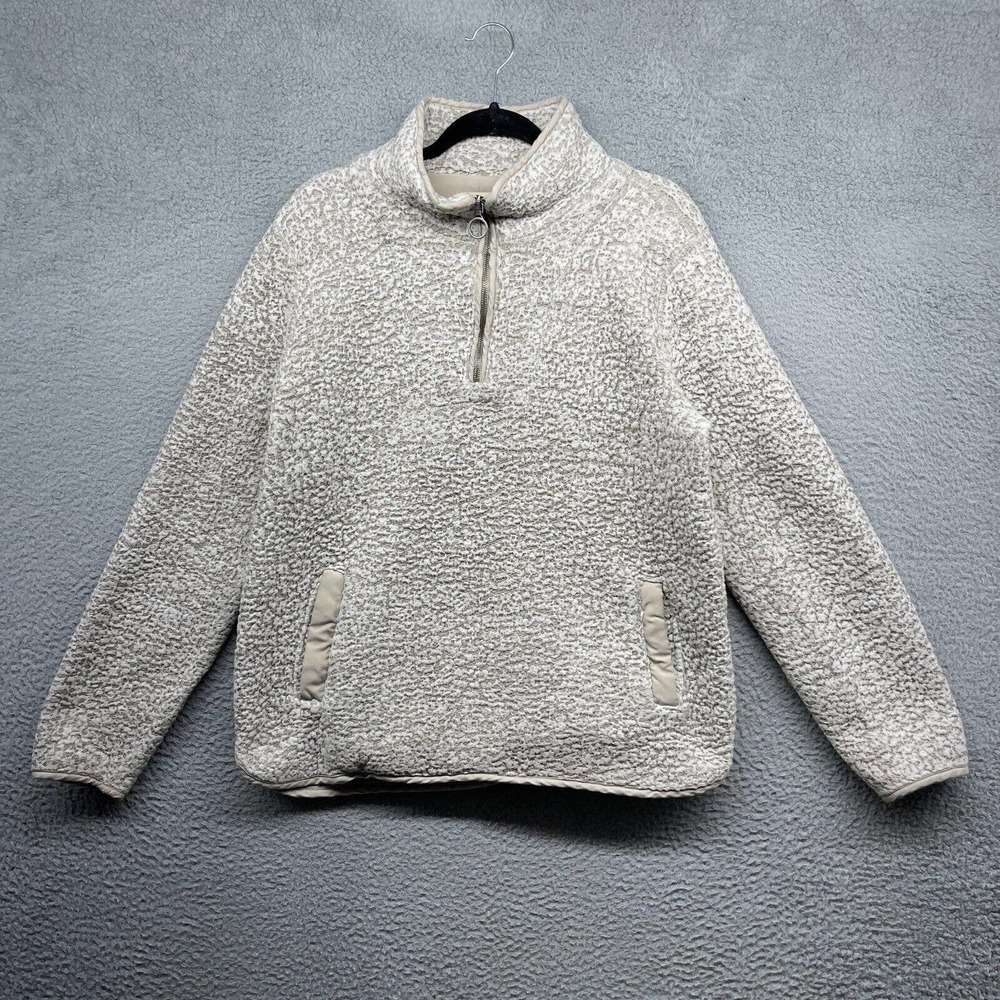 Thread Supply Womens Sweater Beige Fleece Long Sleeve 1/2 Zip Pockets Size L